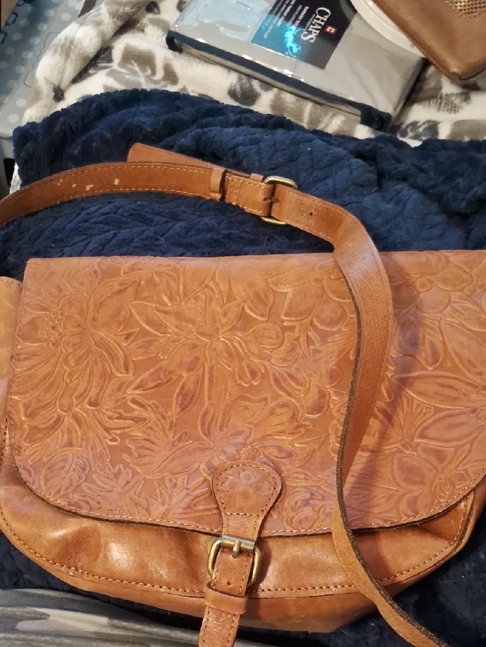 Patricia Nash Embossed Floral Leather Crossbody Bag in Tan
